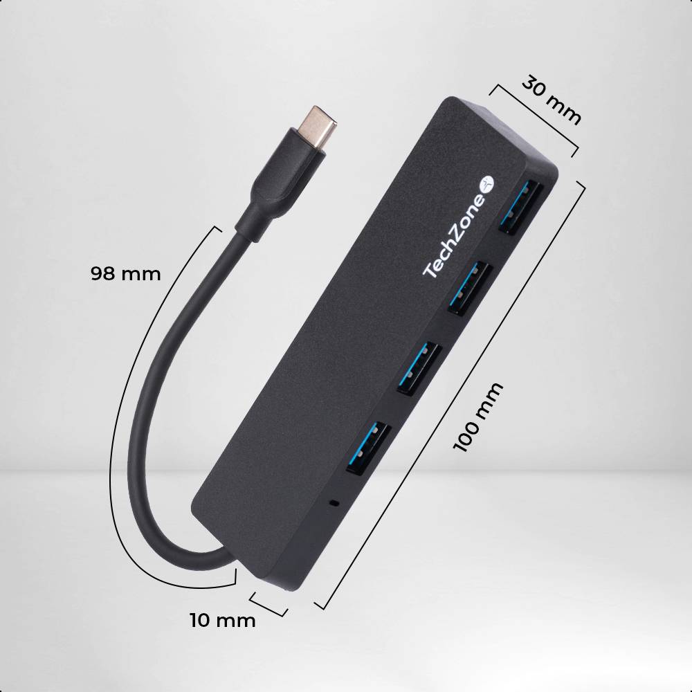 Hub TZACHB01 TechZone CONNECT HUB 3.0 4 EN 1 USB 3.0 , color negro, conexión USB tipo C