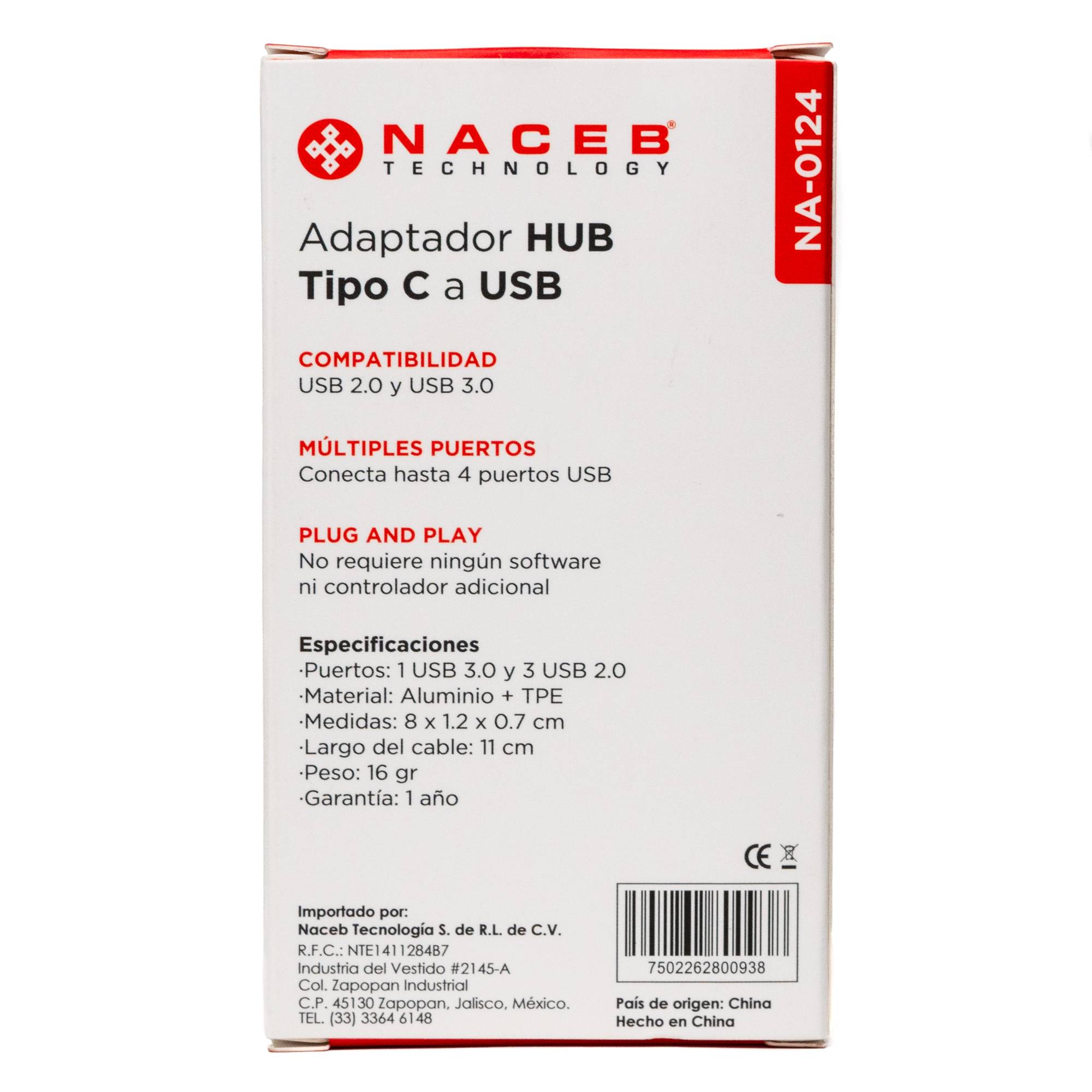 NACEB Hub Usb-C/A A 4 Puertos 1*Usb 3.0, 3*Usb2.0 NA-0124