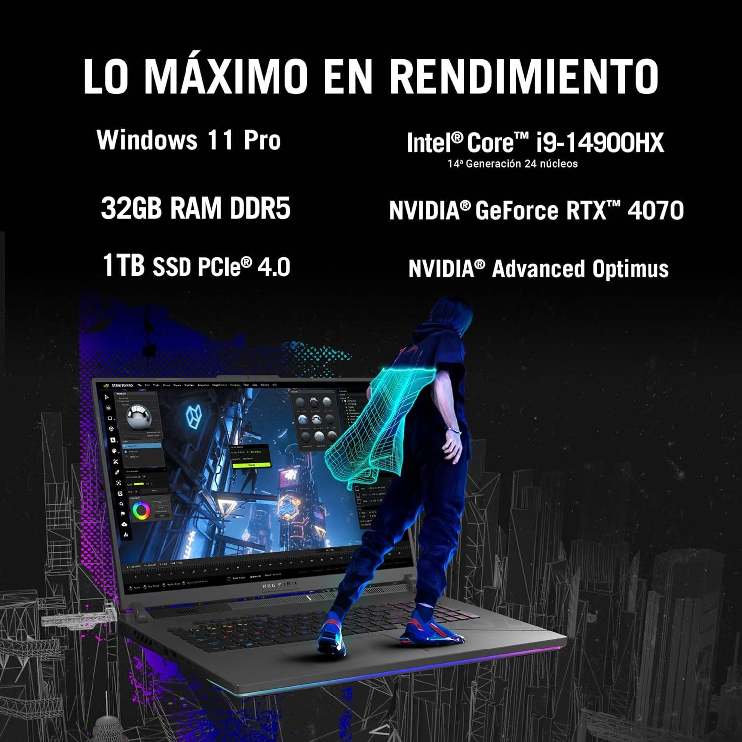 ASUS Laptop Gamer ROG Strix G18 - G814JIR-N6042X Intel Core i9-14900HX NVIDIA RTX 4070 32GB RAM 1TB SSD/Gris/Teclado en Español (Garantía en México)