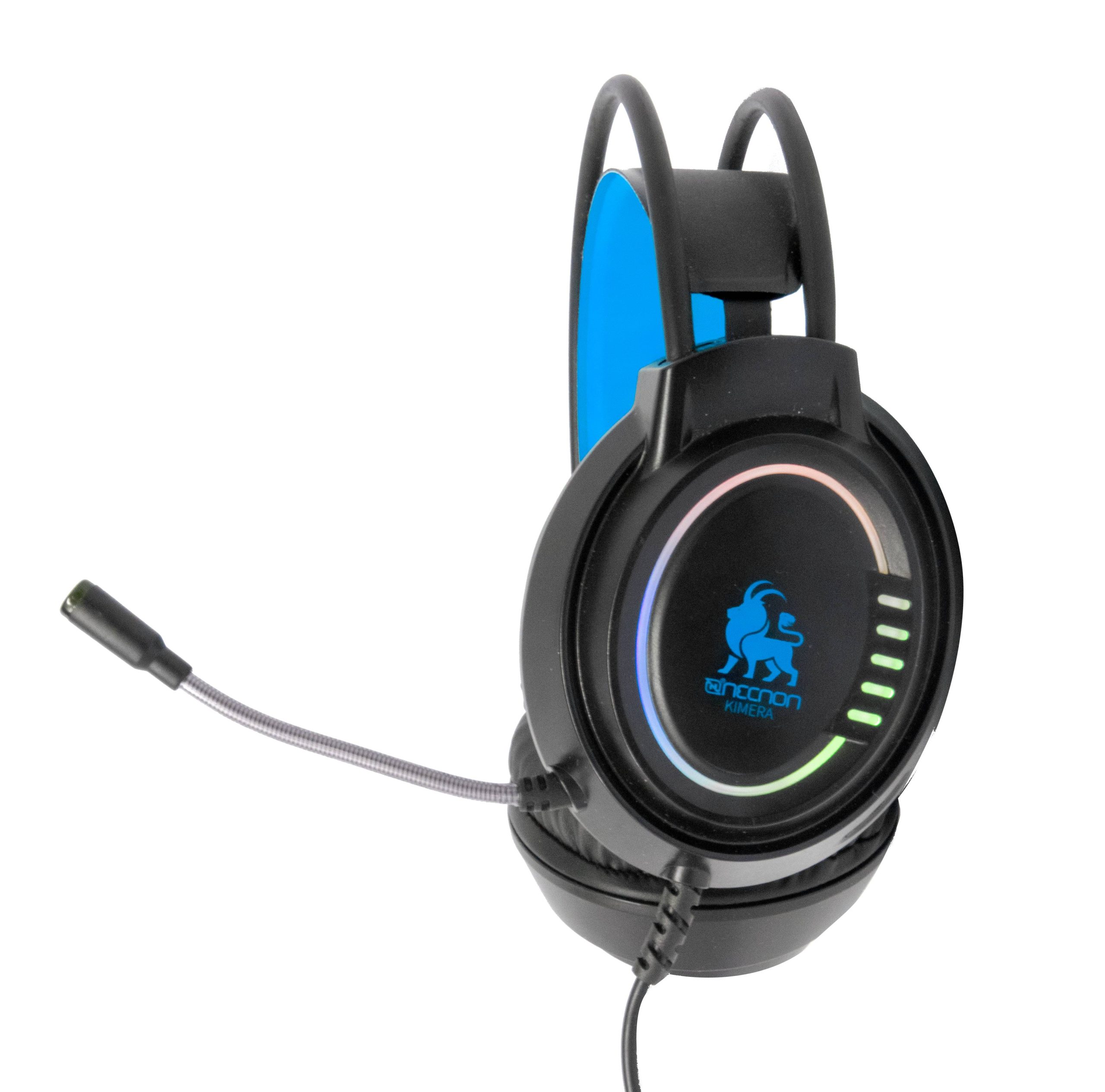 AUDIFONOS HEADSET GAMING OVER-EAR NBHG KIMERA RGB ALAMBRICO 3.5MM USB PC CONSOLAS CELULAR MICROFONO FLEXIBLE INC ADAPTADOR AZUL