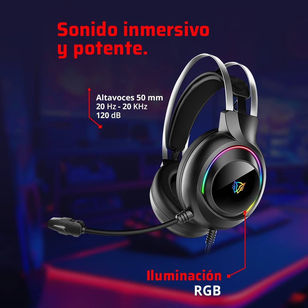 Headset Gaming Alambrico Hesix II HS688 Balam Rush Azender Series Sonido Envolvente, Alta Voces 50mm