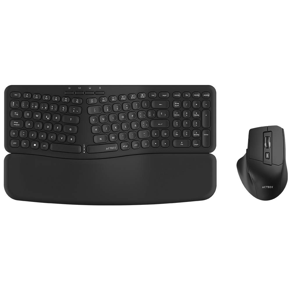 Kit Teclado y Mouse Acteck Creator Ultra CONFORT MK650 Teclado y Mouse Ergonómico Inalámbrico, Teclado de Membrana 2.4Mhz, 2 Baterías AAA Incluidas