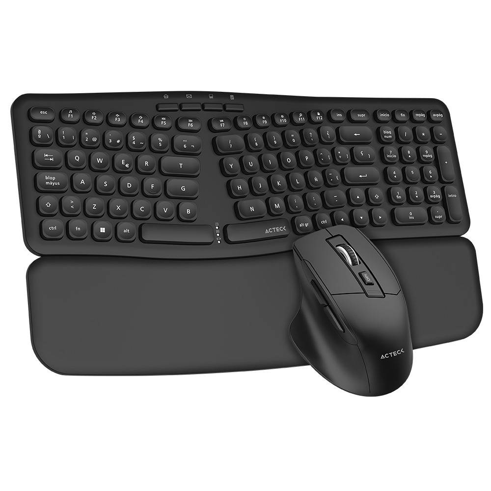 Kit Teclado y Mouse Acteck Creator Ultra CONFORT MK650 Teclado y Mouse Ergonómico Inalámbrico, Teclado de Membrana 2.4Mhz, 2 Baterías AAA Incluidas