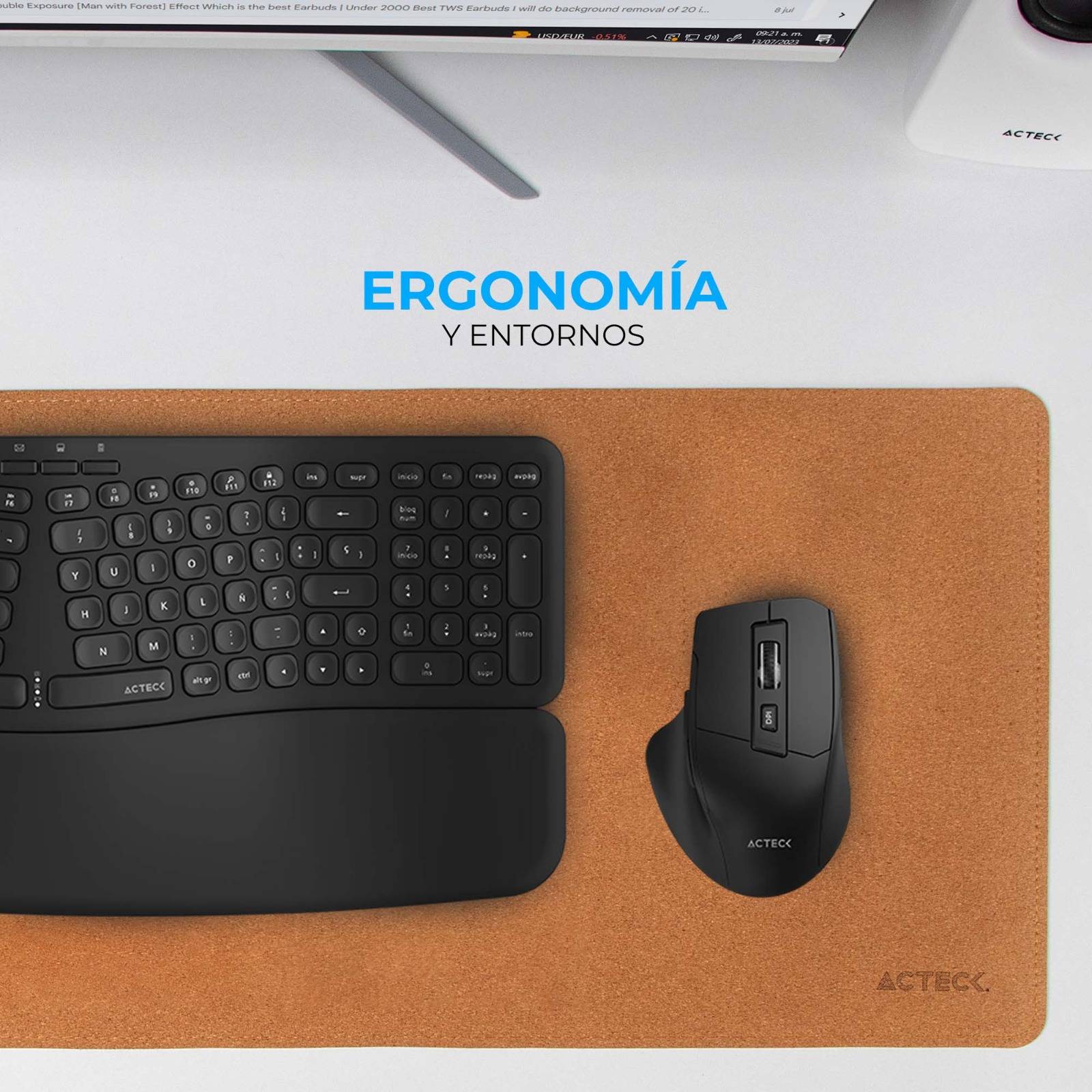 Kit Teclado y Mouse Acteck Creator Ultra CONFORT MK650 Teclado y Mouse Ergonómico Inalámbrico, Teclado de Membrana 2.4Mhz, 2 Baterías AAA Incluidas