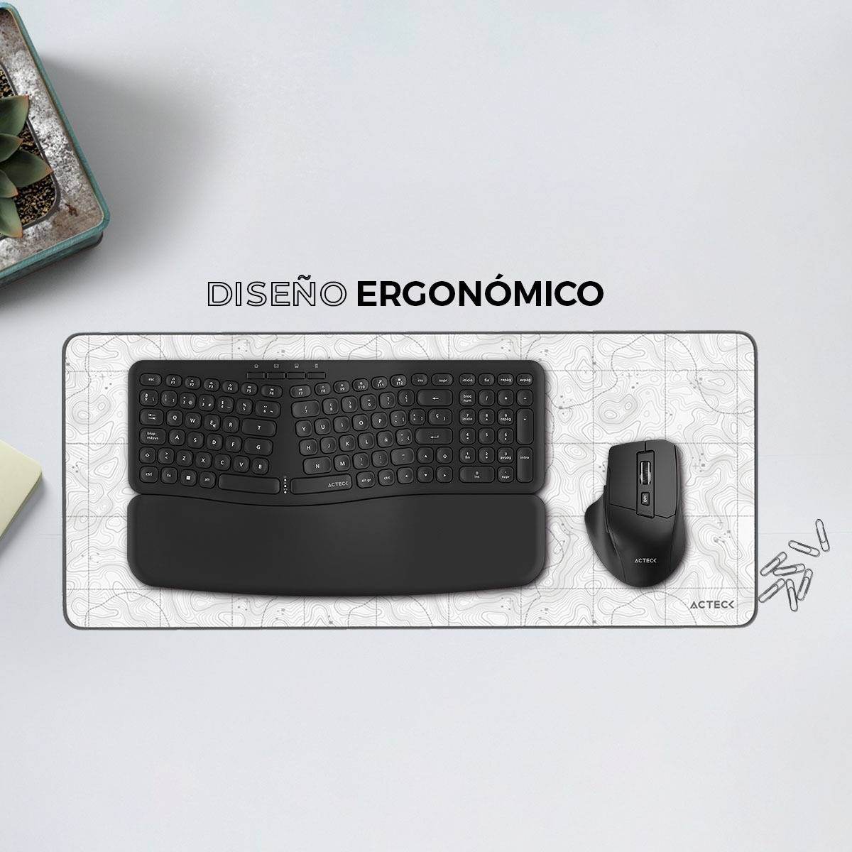 Kit Teclado y Mouse Acteck Creator Ultra CONFORT MK650 Teclado y Mouse Ergonómico Inalámbrico, Teclado de Membrana 2.4Mhz, 2 Baterías AAA Incluidas
