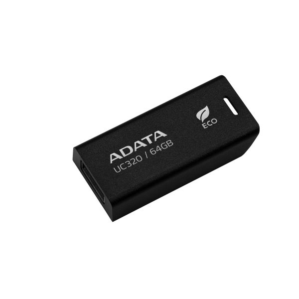 Memoria USB de 64GB UR320 3.2 Gen 1 (retro compatible 3.0 y 2.0), diseño material reciclado sin tapa. Color negro. UC320-64G-RBK/BK