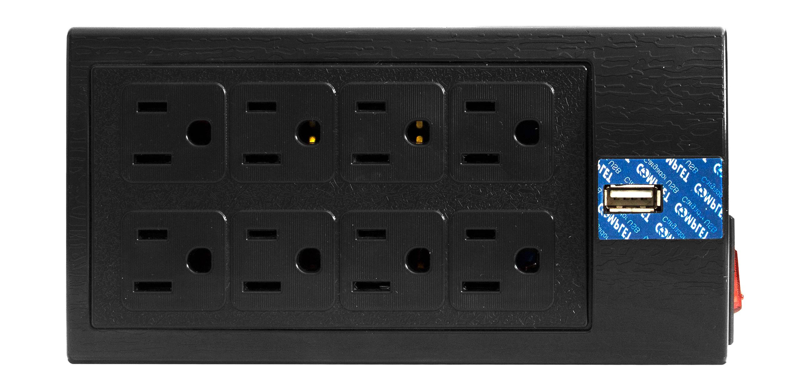 Supresor de Picos 504 Joule COMPLET BRC-1-005. 8 contactos Nema 5-15R y un Puerto USB. Garantía 60 meses