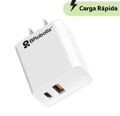 Cargador Carga Rápida, Dual USB V3.0 38W, 1 Puerto Tipo A y 1 Puerto Tipo C, Blanco, BROBOTIX 6005552