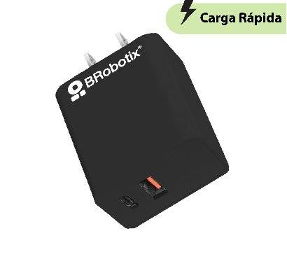 Cargador Carga Rápida, Dual USB V3.0 38W, 1 Puerto Tipo A y 1 Puerto Tipo C, Negro, BROBOTIX 6005569