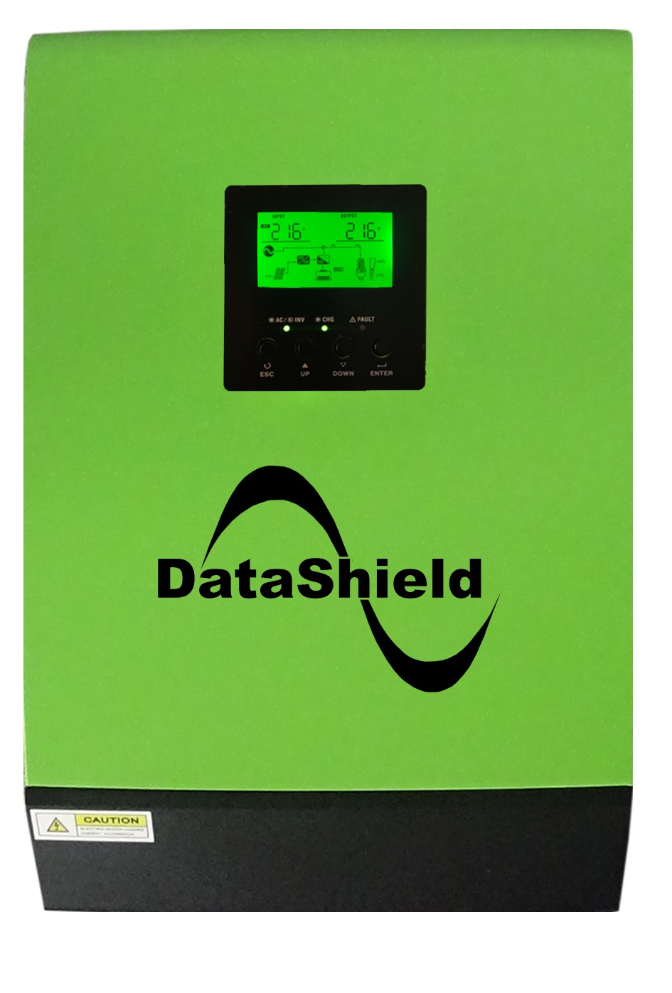 Inversor Cargador Solar Híbrido DATASHIELD IN-5000, 220VCA, 50 Hz/60 Hz, Red o Generador, Negro con Verde