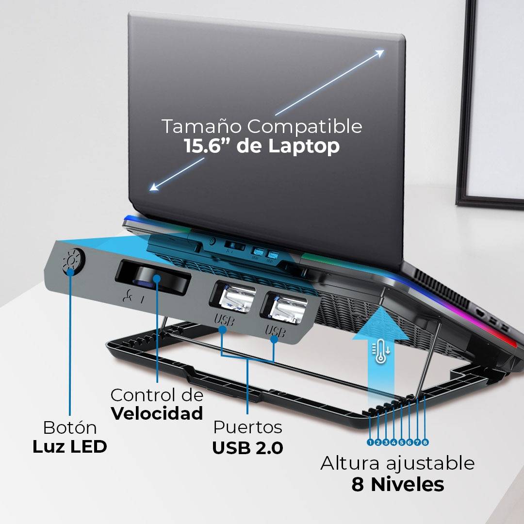 Base Enfriadora para Laptop FROOST RAW BE630 Acteck Advanced Series Base Enfriadora para Laptop 15.6 Pulgadas, 6 Ventiladores