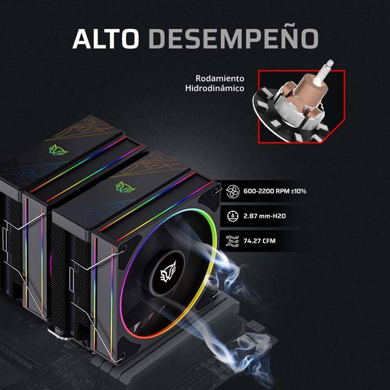 Enfriamiento de Aire BAMLAM RUSH HELIUX PRO HEX70 Sistema de enfriamiento de Aire, Disipador de aire Doble, Iluminación ARGB
