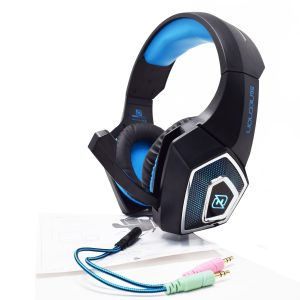 HEADSET GAMING OVER-EAR NBHG DRAGON LED ALAMBRICO DIADEMA FLEXIBLE CON VIBRACION MICROFONO 3.5MM USB PC CONSOLAS CELULAR C/ADAPTADOR AZUL