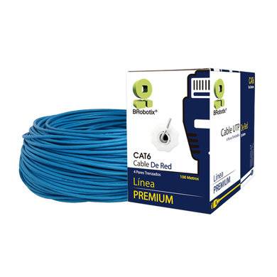 Bobina UTP, CAT6, 100 m, Interior, Azul, CCA, en Caja Protectora, c/Tubo Despachador, Metreada, Ideal p/ RED / CCTV, BROBOTIX 6006771