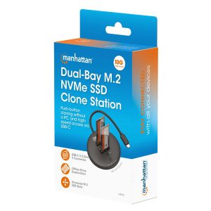 Gabinete USB-C SSD (130752) MANHATTAN Estación de acoplamiento con 2 bahías para clonación de SSD M.2 NVMe de hasta 8 TB
