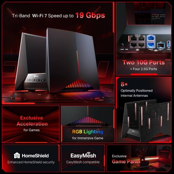 Router Gaming Wi-Fi 7 tribanda BE19000 (Archer GE800)