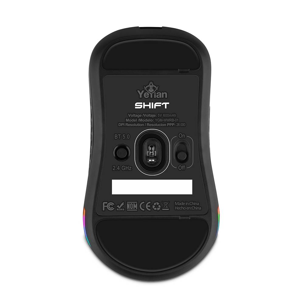 YEYIAN MOUSE GAMER SHIFT 3 EN 1 CON RGB, HASTA 26000 DPI, CONEX 2.4 GHZ, 2 FUNDAS INTERCAMBIABLES INC, ILUMINACION RGB CUSTOM, MOD. YGM-WWRB-01