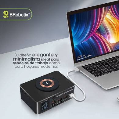 ESTACIÓN DE CARGA MAGNETICA USB 9 EN 1, 140 W, USB-A x 4 PUERTOS , USB-C x 4 PUERTOS, 406467 BROBOTIX