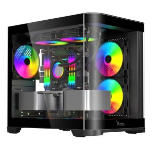 Gabinete Curvo Xzeal M-ATX/ITX 2x USB 2.0 + 1x USB 3.0 + 3.5 mm + 3 Ventiladores RGB Negro