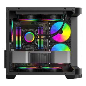 Gabinete Curvo Xzeal M-ATX/ITX 2x USB 2.0 + 1x USB 3.0 + 3.5 mm + 3 Ventiladores RGB Negro