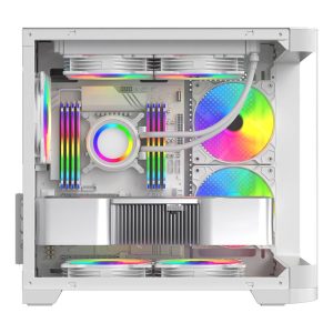 Gabinete Curvo Xzeal M-ATX/ITX 2x USB 2.0 + 1x USB 3.0 + 3.5 mm + 3 Ventiladores RGB Blanco