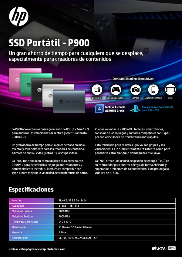 SSD HP EXTERNO P900 1TB 7M693AA