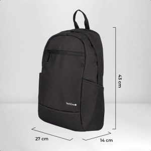 Backpack Basic Black TechZone TZLBP15 15.6 pulgadas, color negro, 2 bolsos laterales y 1 frontal, tirante acojinado. GARANTIA LIMITADA DE POR VIDA