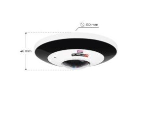 Cámara fisheye IP 6 MP, Lente 1,65 mm (360° for Ceiling Mount / 180° For Wall Mount) , de dia detecta hasta 90 mts , DDA , microfono, WDR, IP67