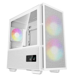 Gabinete Gaming DEEPCOOL CH360 DIGITAL WH (R-CH360-WHAPE3D-G-1), Mini-ITX/Micro-ATX, Cristal Templado, Pantalla Digital, 3 Ventiladores