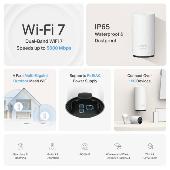 Sistema WiFi 7 en mesh para exteriores e interiores (Deco BE25-Outdoor(1-pack)
