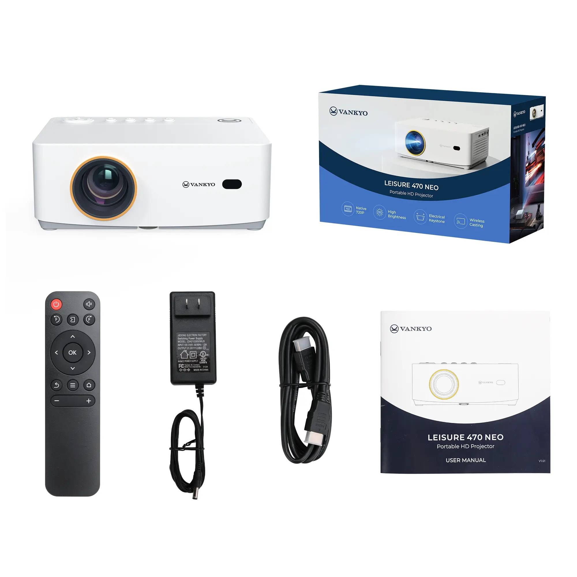 VANKYO Proyector 470 NEO proyección hasta 250 Pulgadas,140 lúmenes, tecnología LED y WIFI