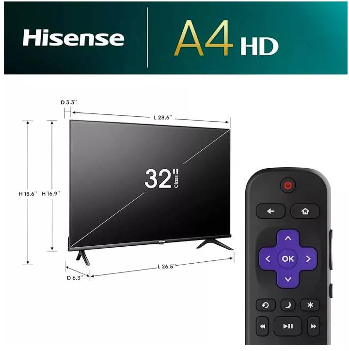 Televisor Hisense 32A4NR, 32 pulgadas, LED HD, 1366 x 768 Pixeles, ROKU SMART TV