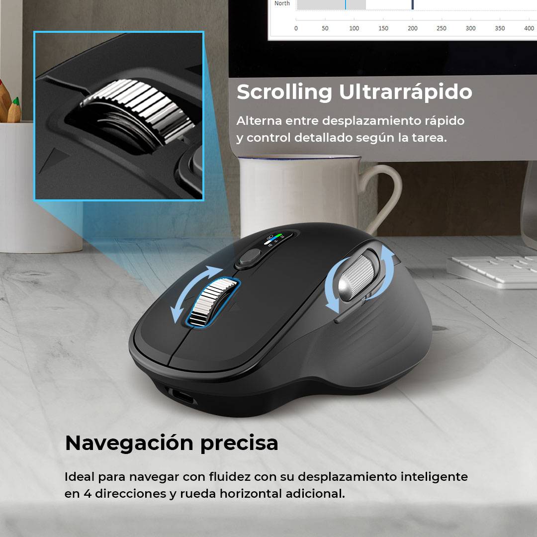 Mouse Inalámbrico Multidispositivo VIRTUOS PRO ULTRA MI777 ACTECK Batería recargable 500 mAh
