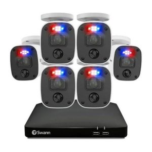 KIT DVR 6 CAMARAS DVR-4680 SWANN Sistema de seguridad 8 Canales, 6 Camaras con audio, Luces intermitentes rojo y azul, Sensor de Luz