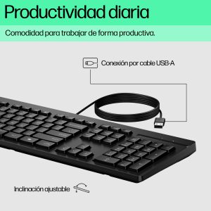 Teclado HP 125 (AY2Y7AA#ABM). Conectividad Plug and Play, Color Negro.