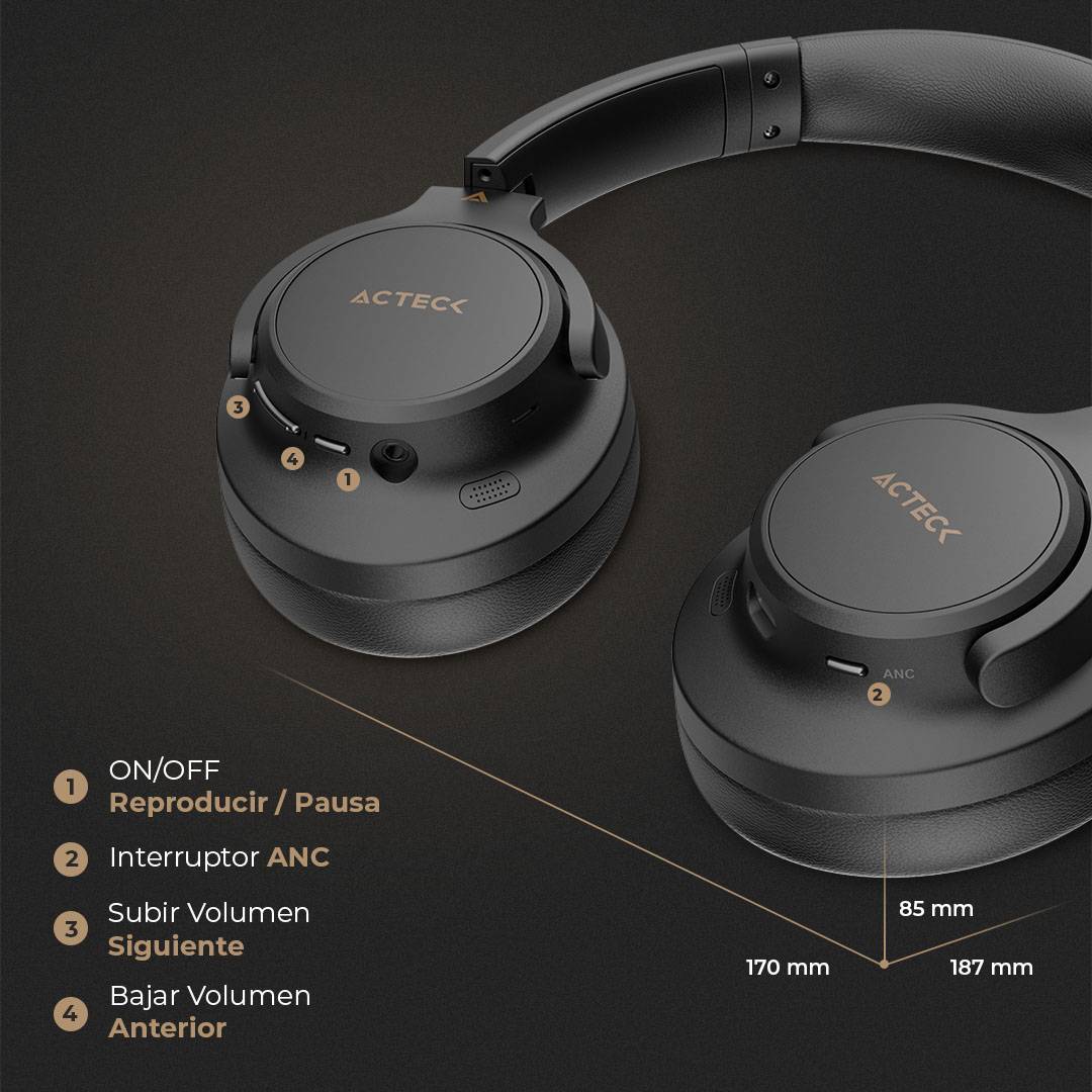 Audífonos Inalámbricos Bluetooth Hype Epic HP750 Acteck Elite Series Cancelación de ruido activo hibrido, Duración de batería hasta 75h