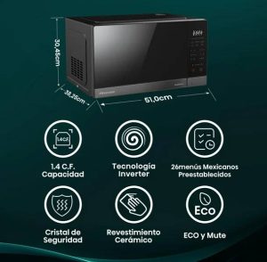 Horno de Microondas Hisense HMMS3411DSV, 1.4 pies, Negro Inox.