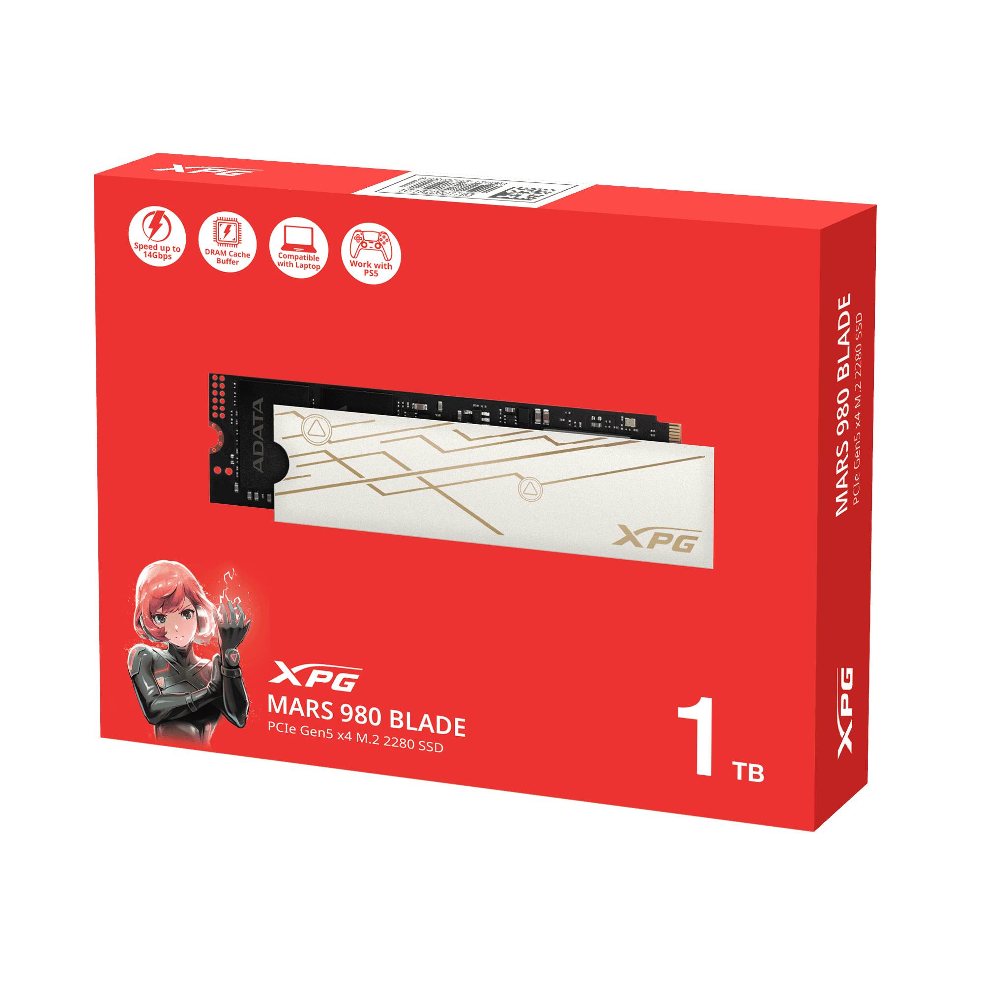 Unidad de Estado Sólido XPG MARS 980 BLADE 1TB PCIe Gen5 x4 M.2 2280, velocidades lectura/escritura sec. de hasta 14,000/13,000MB/s, SMAR-980B-1TCS