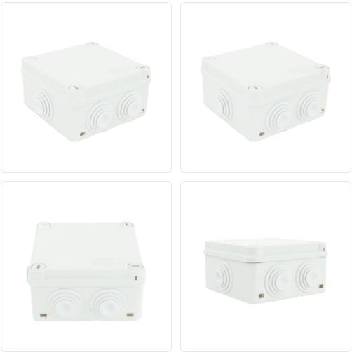 Caja Estanca de PVC Para Derivación y Conexión, 6 Entradas, Tapa con Tornillo de 1/4 de Vuelta, 100x100x50 mm (Área Interna), Uso Exterior IP55, Material