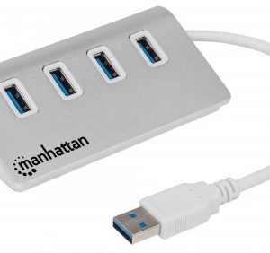 Hub USB MANHATTAN 163767, USB 3.0, 5000 Mbit/s, 4 x USB 3.0 A, Blanco, 4 puertos