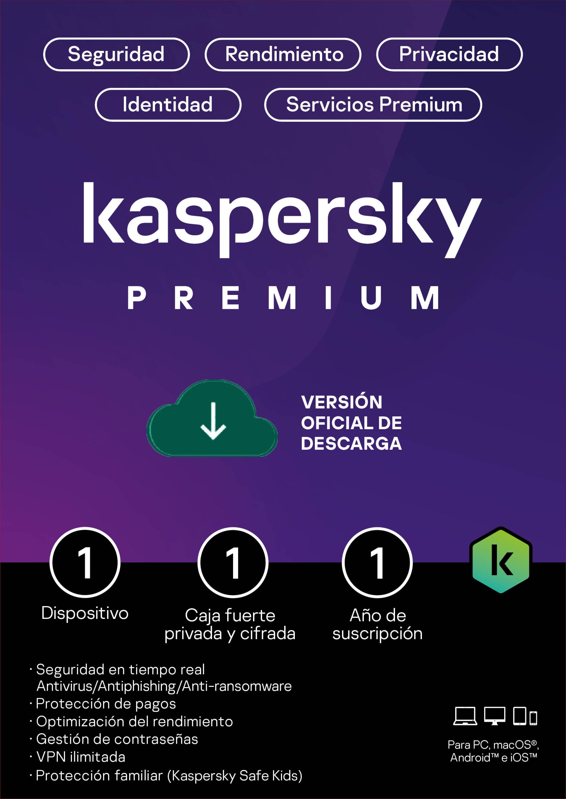 Kaspersky Premium 1 Dispositivo 1 Año (Total Security)