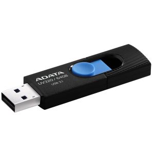 Memoria USB ADATA 64GB USB 3.2 (retrocompatible con 3.0 y 2.0) diseño deslizante sin tapa. Negro/Azul AUV320-64G-RBKBL