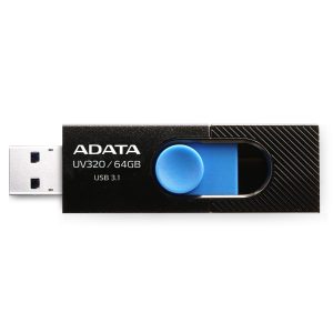 Memoria USB ADATA 64GB USB 3.2 (retrocompatible con 3.0 y 2.0) diseño deslizante sin tapa. Negro/Azul AUV320-64G-RBKBL