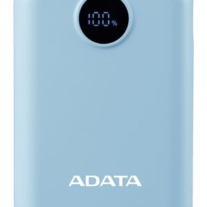 PowerBank ADATA C100 de 10,000 mAh. Carga simultánea de 2 dispositivos. Con indicador LED de carga. Color AZUL. PC10022-12LB
