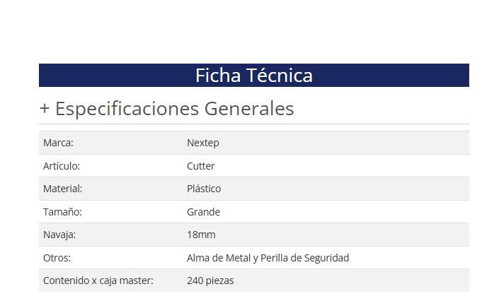 Cutter Plástico Nextep NE-178MS Grande Navaja de 18mm Alma de Metal y Perilla de Seguridad