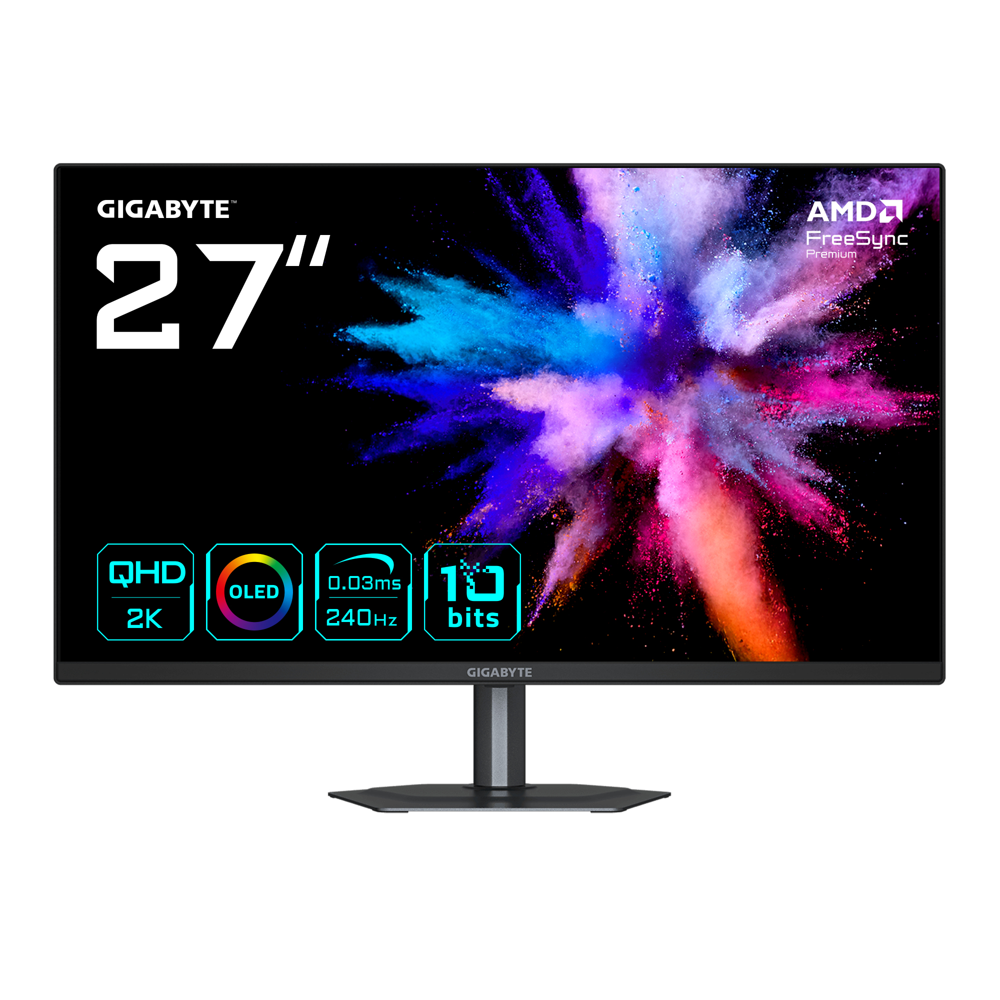 MONITOR GAMER GIGABYTE GO27Q24, 27 PULGADAS, OLED QD, PLANO, BLANCO, 2560 x 1440 (QHD), 2 HDMI, DISPLAYPORT, USB, USB-C