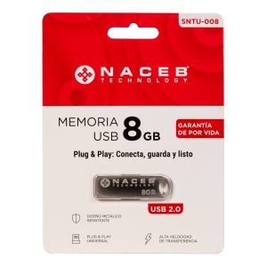 NACEB-USB-U106-20-8GB Interfaz USB 2.0 Capacidad 8 GB Velocidad de lectura 10–25 MB/s Velocidad de escritura 3–10 MB/s
