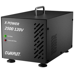 Regulador de Voltaje COMPLET X-POWER 2500 VA/2500 W 120V . Terminales de conexión y 2 contactos NEMA 5-15R, Supresor de picos de voltaje 504 J , P/N ERV-1