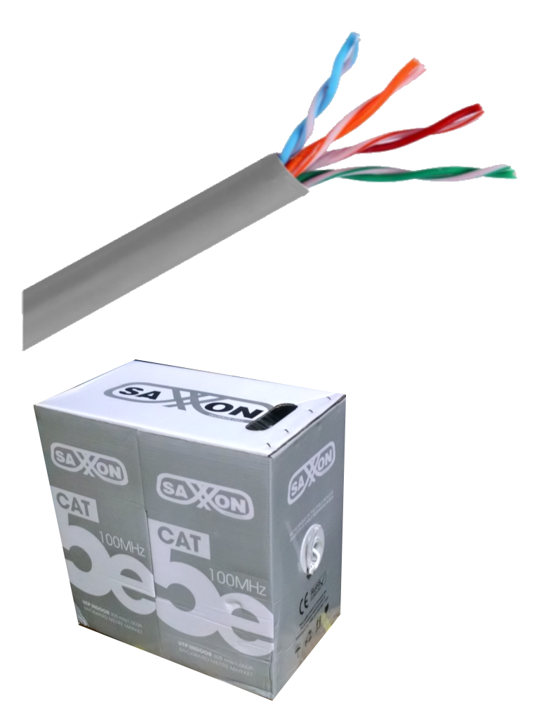 SAXXON OUTP5ECCA100G- Bobina de Cable UTP Cat5e/ 100 Metros/ CCA/ Color Gris/ Uso Interior/ Cert ISO9001/ UL 444/ RoSH/ ANSI/ TIA/ EI-568B