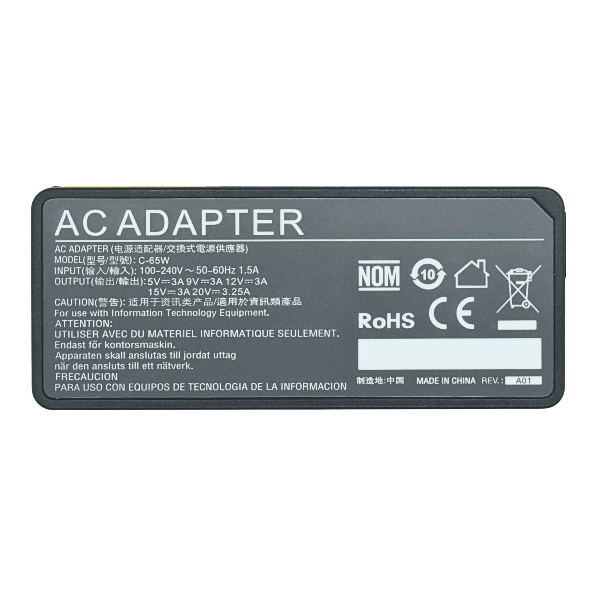 AC-C-65W Adaptador de Corriente TIPO C de 65W 20V/3.25A (Type C) con PD EKC-65W